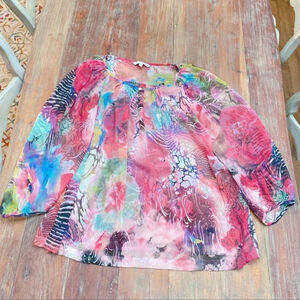 Alexandria Pierce Sheer Artsy Blouse L Boho Colorful Spring